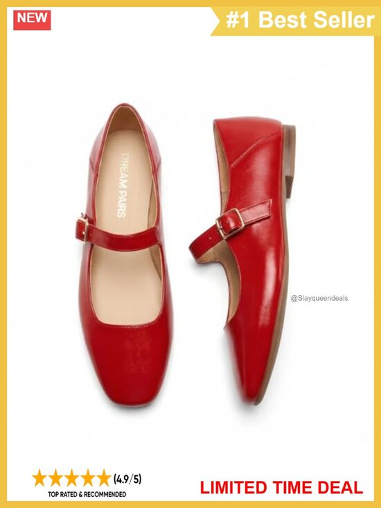 Shoes - Square Toe Mary Jane Flats Faux Leather Comfort Shoes